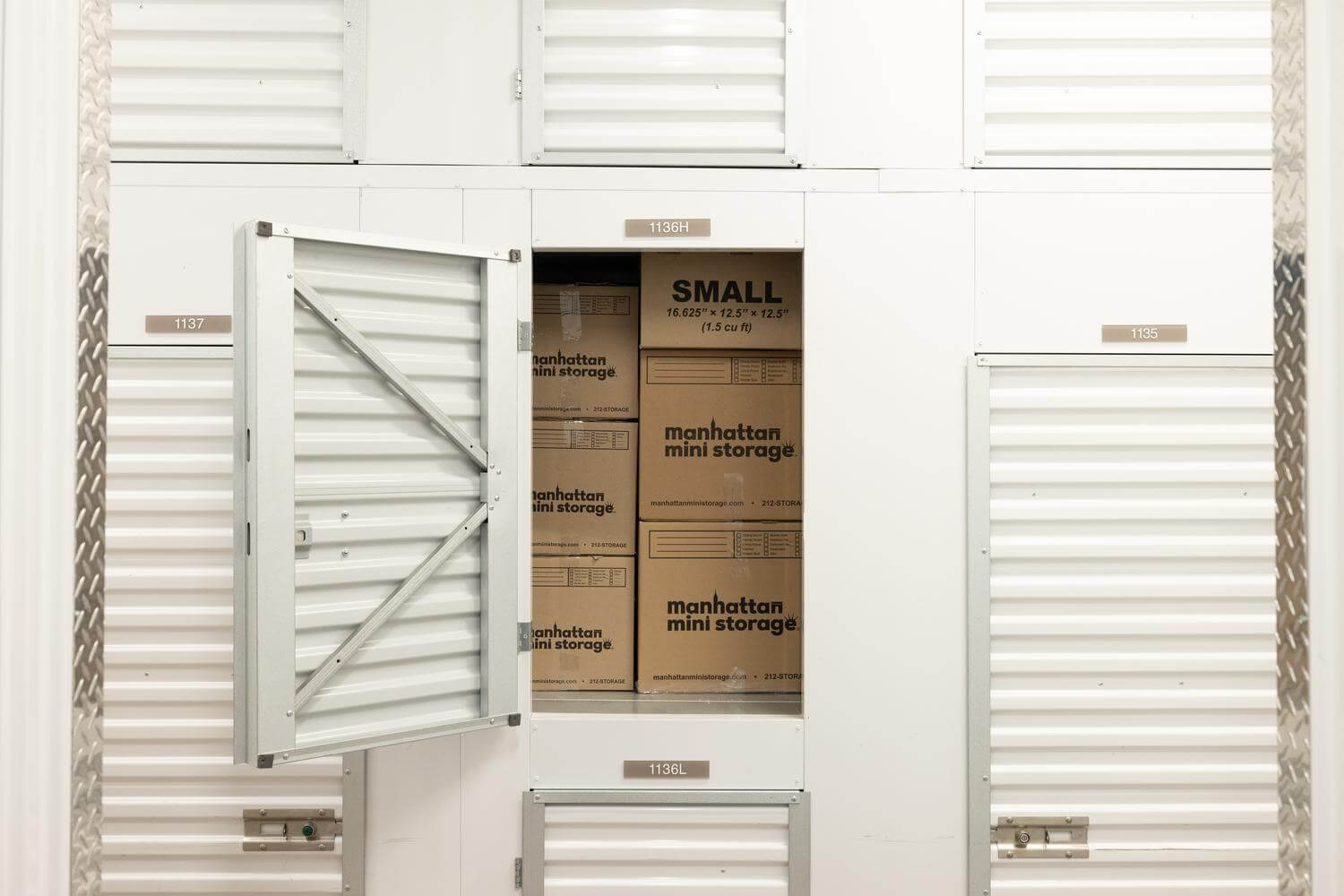 student storage locker stacked with boxes